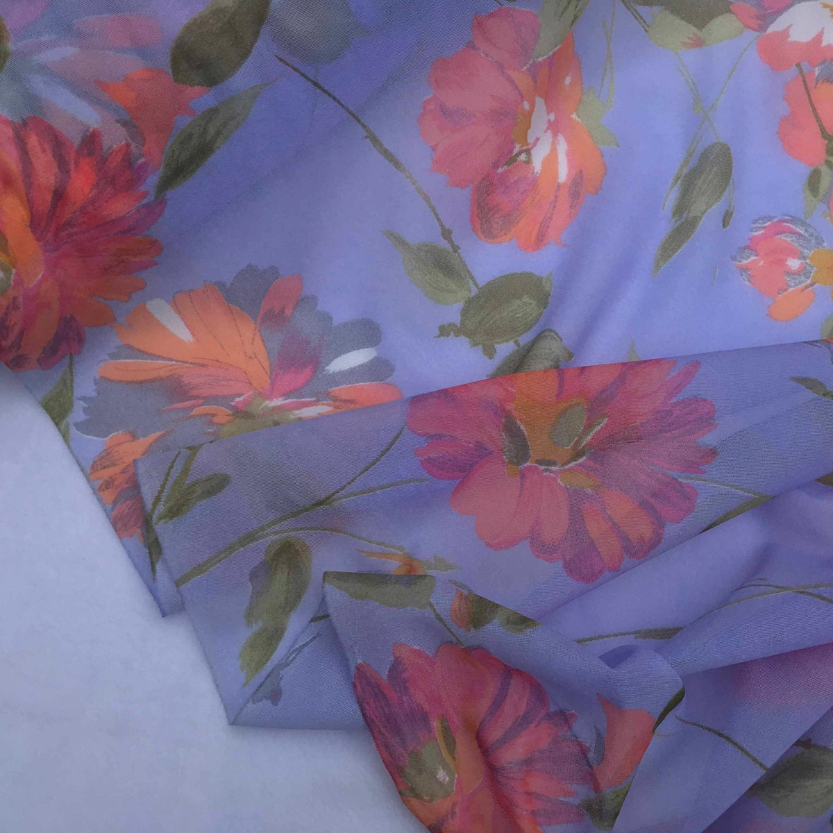 Lilac Floral Printed Muslin Fabric - Bull Ring Fabrics