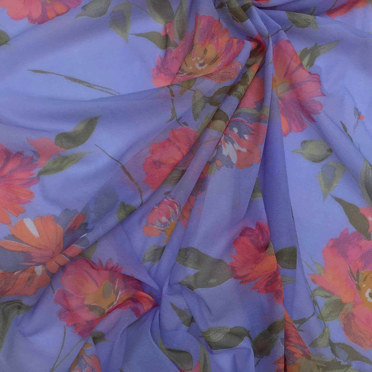 Lilac Floral Printed Muslin Fabric - Bull Ring Fabrics