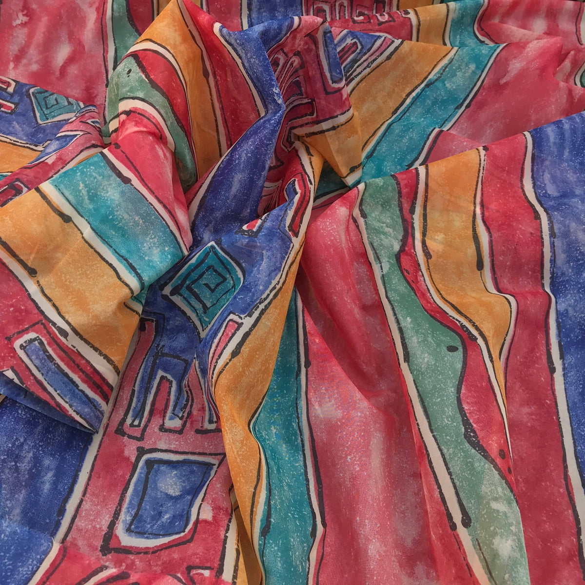 Multicoloured Abstract Striped Voile Fabric - Bull Ring Fabrics
