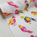 Multicoloured Birds Print Cotton Furnishing Fabric, White - Bull Ring Fabrics
