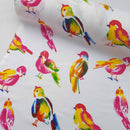 Multicoloured Birds Print Cotton Furnishing Fabric, White - Bull Ring Fabrics