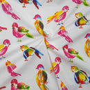 Multicoloured Birds Print Cotton Furnishing Fabric, White - Bull Ring Fabrics
