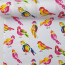 Multicoloured Birds Print Cotton Furnishing Fabric, White - Bull Ring Fabrics