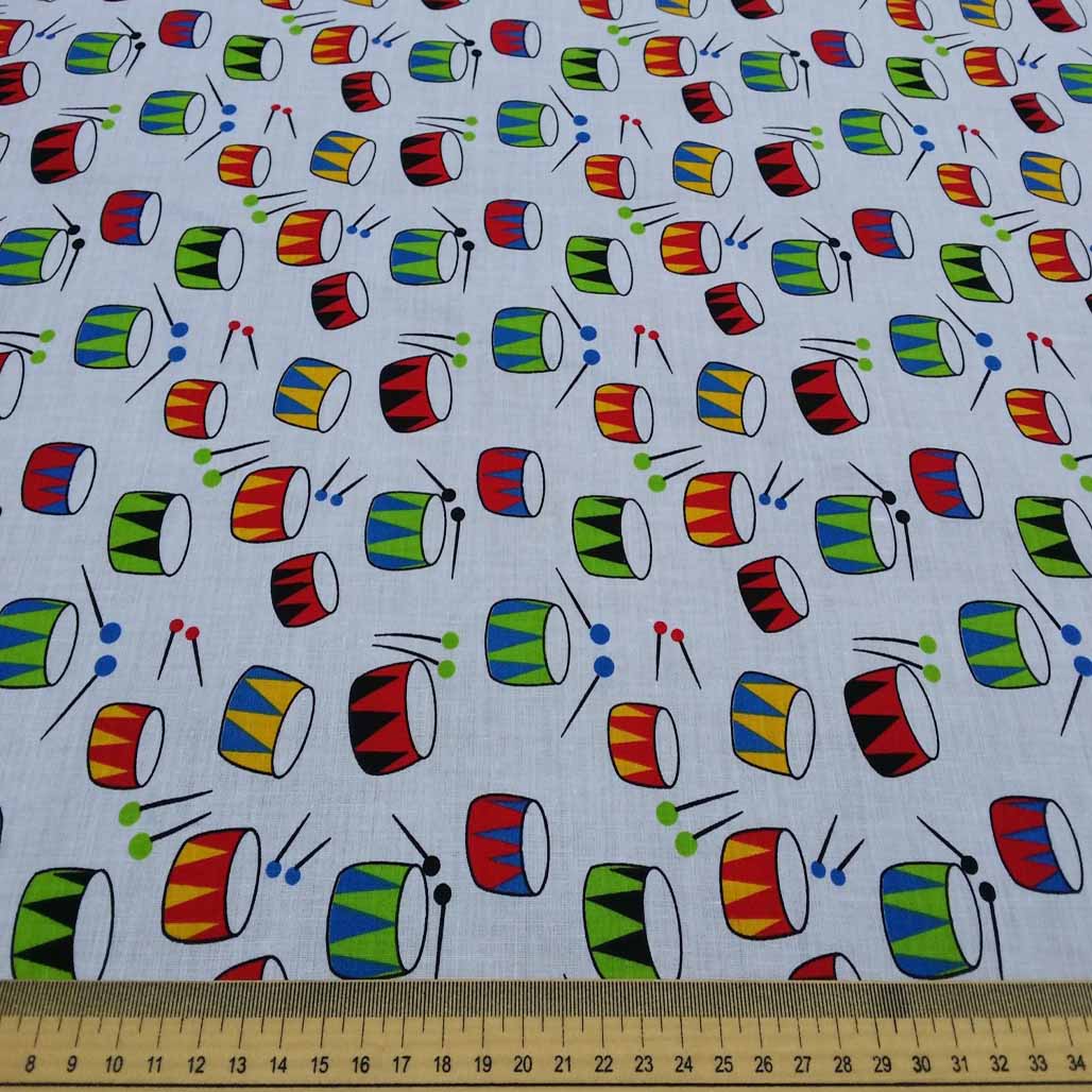 Musical Drums Printed Polycotton Fabric 112cm - Bull Ring Fabrics