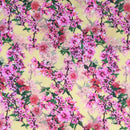 Peach Blossom Floral Flowers Bubble Crepe Dress Fabric, Yellow - Bull Ring Fabrics