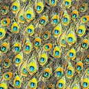 Peacock Feathers 100% Cotton Fabric Dress Quilting Patchwork 140cm, Yellow - Bull Ring Fabrics