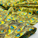 Peacock Feathers 100% Cotton Fabric Dress Quilting Patchwork 140cm, Yellow - Bull Ring Fabrics