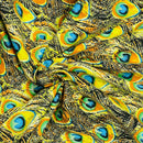 Peacock Feathers 100% Cotton Fabric Dress Quilting Patchwork 140cm, Yellow - Bull Ring Fabrics