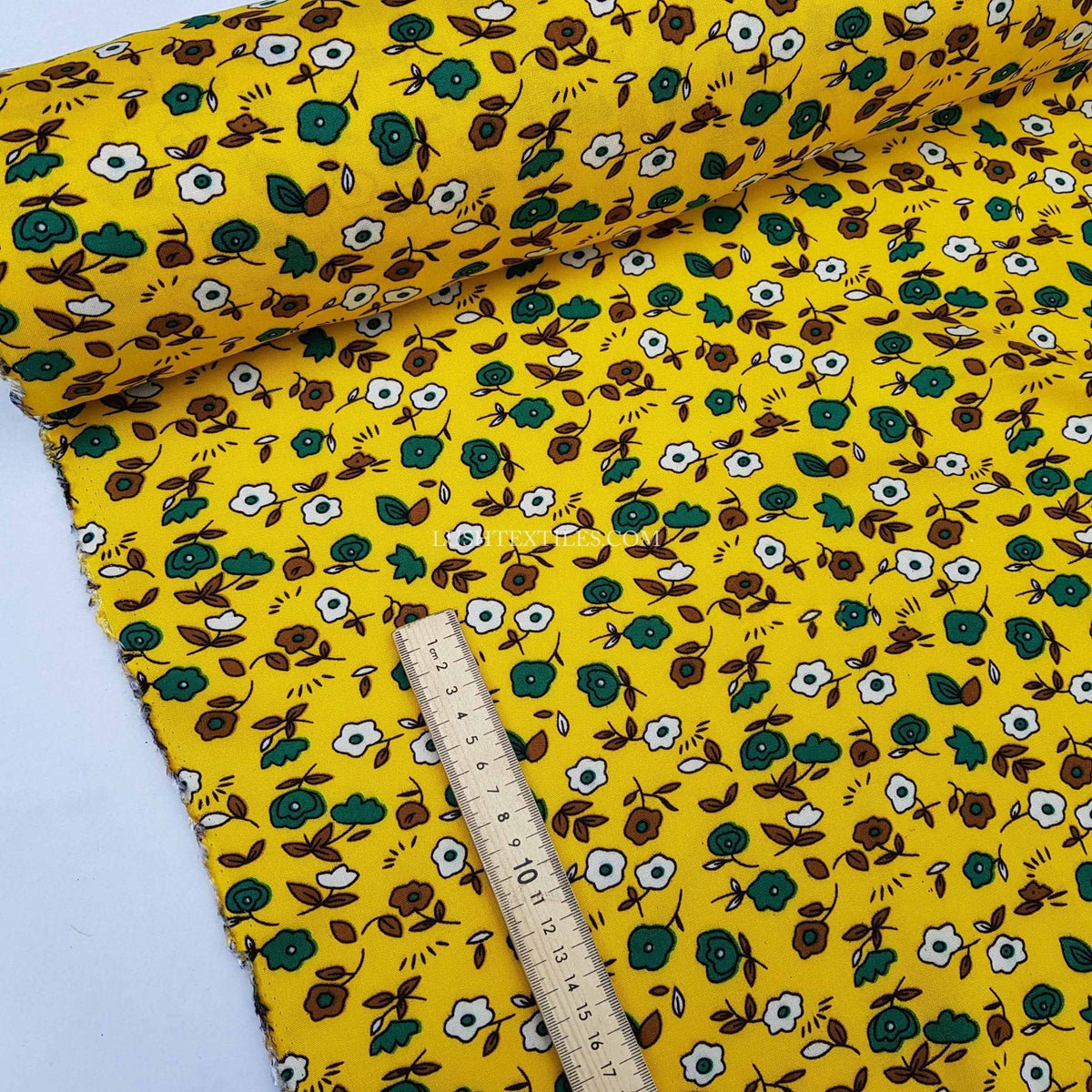 Pretty Floral Viscose Summer Dress Fabric 60", Yellow - Bull Ring Fabrics