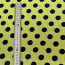 Printed Satin Black Polka Dot Spots Dress Fabric 60", Yellow - Bull Ring Fabrics