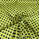 Printed Satin Black Polka Dot Spots Dress Fabric 60", Yellow - Bull Ring Fabrics
