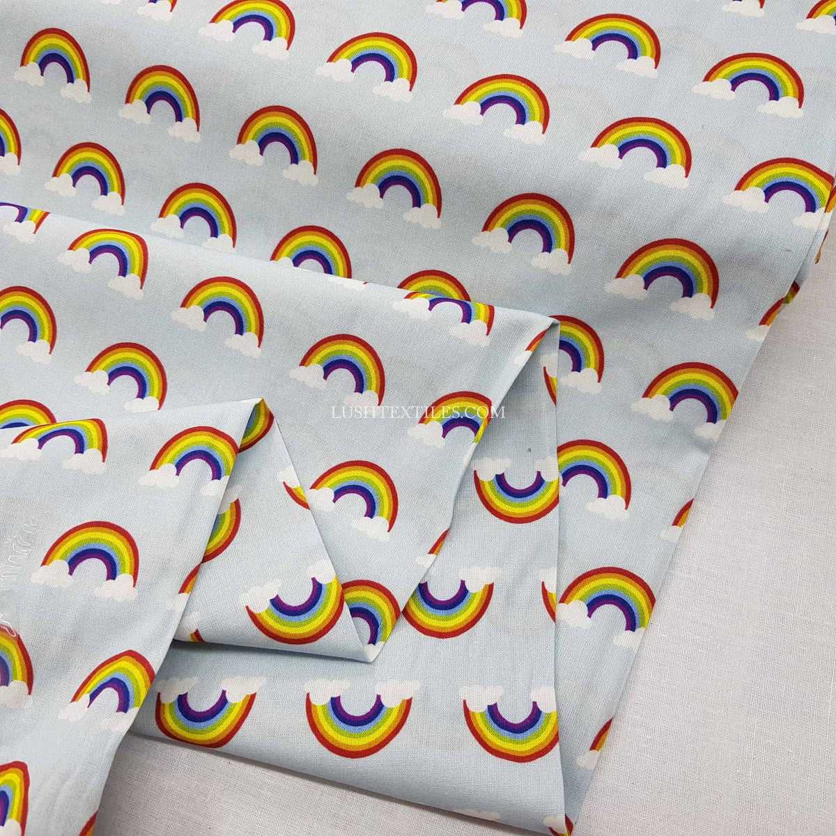 Rainbow In Clouds Cotton Craft Fabric, Sky - Bull Ring Fabrics