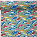 Sharks And Fish Polycotton Fabric, Ocean Green - Bull Ring Fabrics