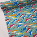 Sharks And Fish Polycotton Fabric, Ocean Green - Bull Ring Fabrics
