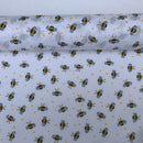 Small Bees Polycotton Print Fabric 45" Wide, White - Bull Ring Fabrics