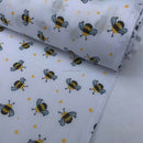 Small Bees Polycotton Print Fabric 45" Wide, White - Bull Ring Fabrics