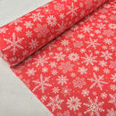 Snowflakes Christmas Polycotton Fabric Xmas Crafts 45", Red - Bull Ring Fabrics