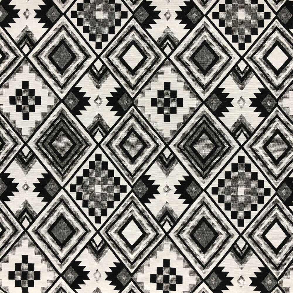 Tapestry Upholstery Fabric Curtain Cushion Blinds 140cm, Black/White - Bull Ring Fabrics