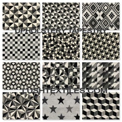 Tapestry Upholstery Fabric Curtain Cushion Blinds 140cm, Black/White - Bull Ring Fabrics