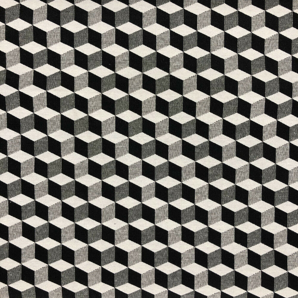 Tapestry Upholstery Fabric Curtain Cushion Blinds 140cm, Black/White - Bull Ring Fabrics