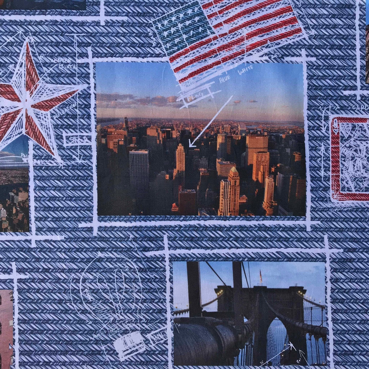 USA Attractions Collage Digital Print Cotton Fabric - Bull Ring Fabrics