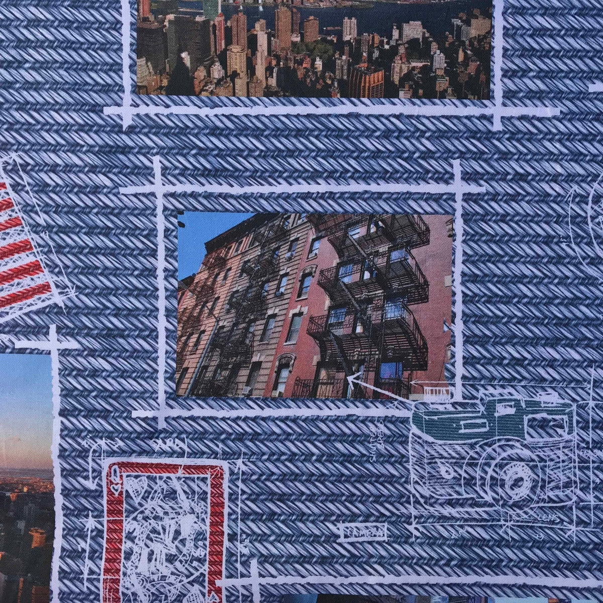 USA Attractions Collage Digital Print Cotton Fabric - Bull Ring Fabrics