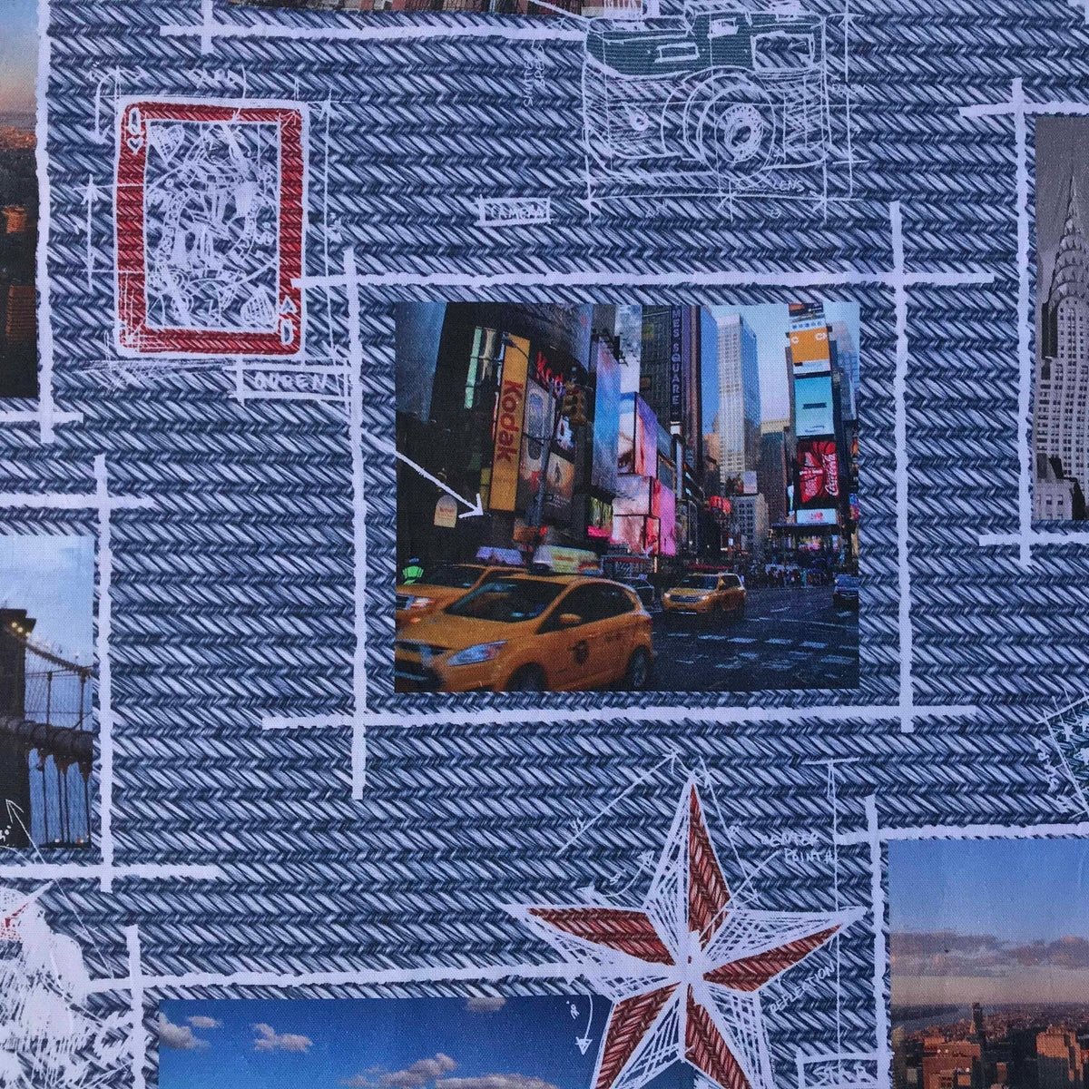 USA Attractions Collage Digital Print Cotton Fabric - Bull Ring Fabrics
