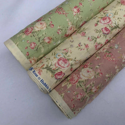 Vintage Roses Print Rose & Hubble Cotton Poplin Dress Fabric - Bull Ring Fabrics