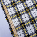 White/Yellow Check Tartan Poly Viscose Fabric - Bull Ring Fabrics