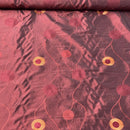 Wine Red Embroidered Taffeta Fabric Gold Circle Pattern 150cm - Bull Ring Fabrics