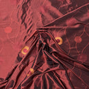 Wine Red Embroidered Taffeta Fabric Gold Circle Pattern 150cm - Bull Ring Fabrics