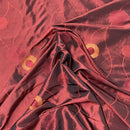Wine Red Embroidered Taffeta Fabric Gold Circle Pattern 150cm - Bull Ring Fabrics